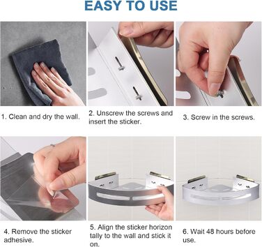 Поличка для душу без свердління, кутова, 2 шт., срібна, алюміній. Органайзер для ванної кімнати з 4 гачками. Підходить для ванної та кухні