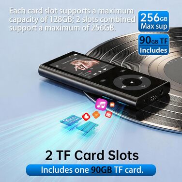MP3 плеєр з Bluetooth 5.3 та динаміком, 90 ГБ пам'яті, 2.4