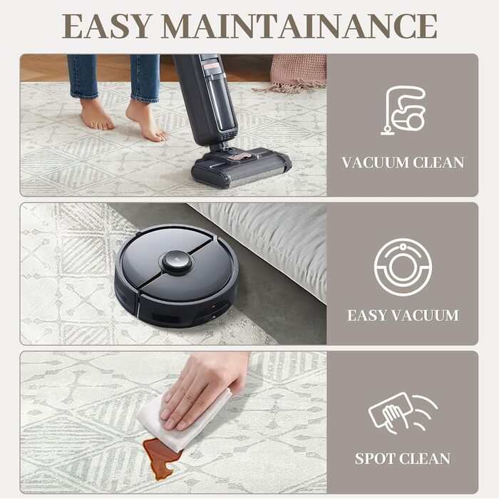 Килим Leesentec для вітальні та спальні: геометричний, антиковзаючий, короткий ворс, бежевий та білий (слонова кістка), розміри 80x120 см та 200x250 см