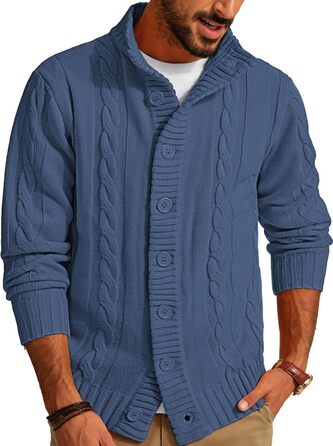 Світер чоловічий PJ PAUL JONES з кофтами, в'язаний з візерунком, з трикотажною фактурою та стійким коміром для осені/зими (M, Синій)