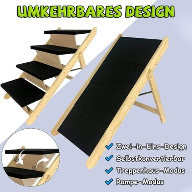 Froadp 49x38x61cm Folding Dog Stairs - Plastic Folding Pet Stairs with 4 Steps & Felt Mat - Non-Slip Cat Stairs Bed Balcony Sofa Portable Pet Stairs for Dogs and Cats (Wood Type A)