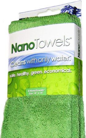 Nano Towels Cleaning Cloths, eco-friendly, chemical-free, as seen on TV. The breakthrough in cleaning fiber technology, these cloths clean with just water and replace expensive paper towels, sponges, cleaning cloths, wet wipes, microfiber cloths, and toxic chemical cleaners, saving money, eco-friendly, and safe for toddlers and babies. Can be used as bath towels, kitchen towels, and dish towels. 35.6 x 35.6 cm, 4 pieces