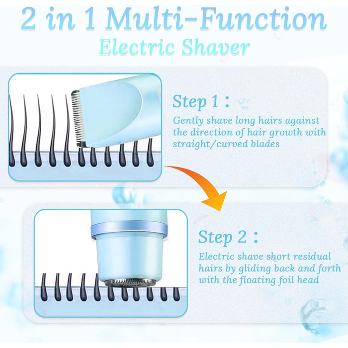 Електричний жіночий триммер Silky Splash 2-в-1 для бікіні, обличчя та тіла, водонепроникний IPX7, з USB-зарядкою, блакитний