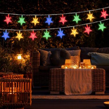 Ланцюжок прикрас AUAUY зі сніжинками: 6м, 40 LED, 2 режими, вологостійкий, для дому та саду, святкова декорація (кольоровий, зірки)