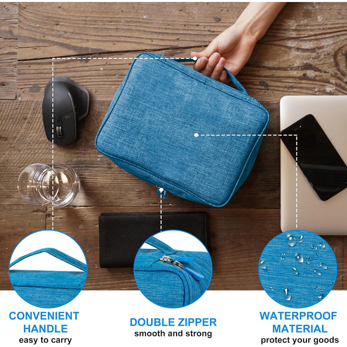 Водонепроникна сумка-органайзер для кабелів та аксесуарів: USB-накопичувачі, SD-карти, Power Bank (Himmelblau)