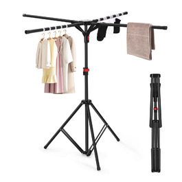 Сушарка для білизни Standtrockner з 4 крилами, 10 гачків та кліпсою для шкарпеток. Складана, регульована по висоті, для дому, балкону, кемпінгу (чорний)