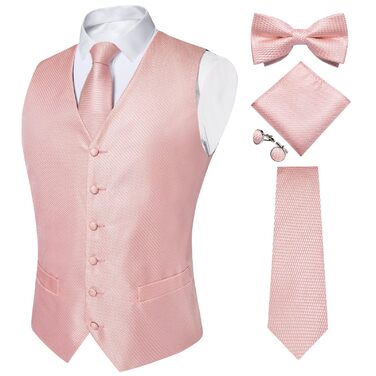 Костюмний жилет чоловічий DiBanGu для весілля з краваткою, нагрудником та краватковою хустинкою, сріблястий візерунок Paisley (L, Рожеве золото)