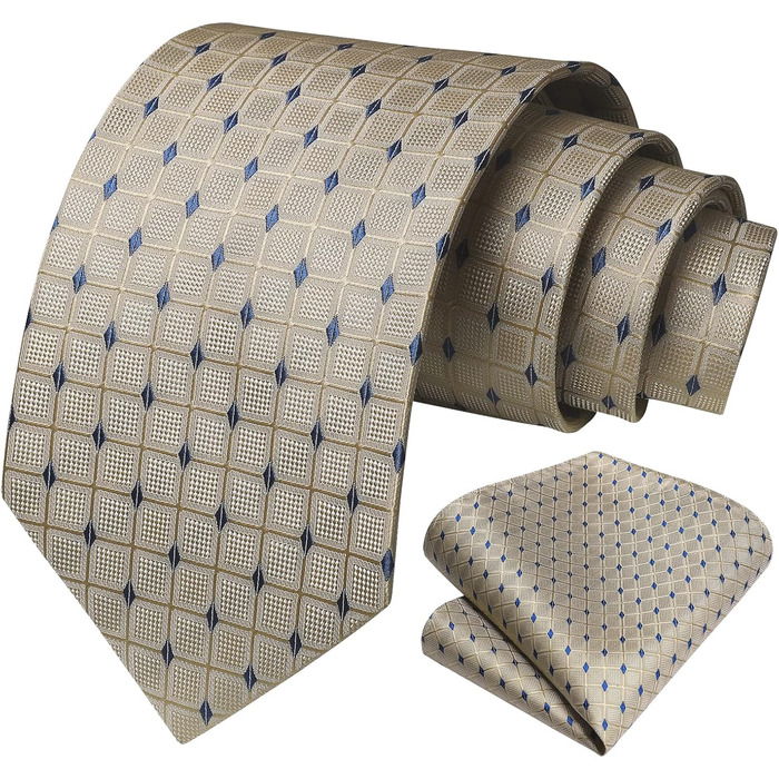 HISDERN Комплект краватки та нагрудного хустинки для чоловіків: стильний бежевий варіант для весілля та особливих подій