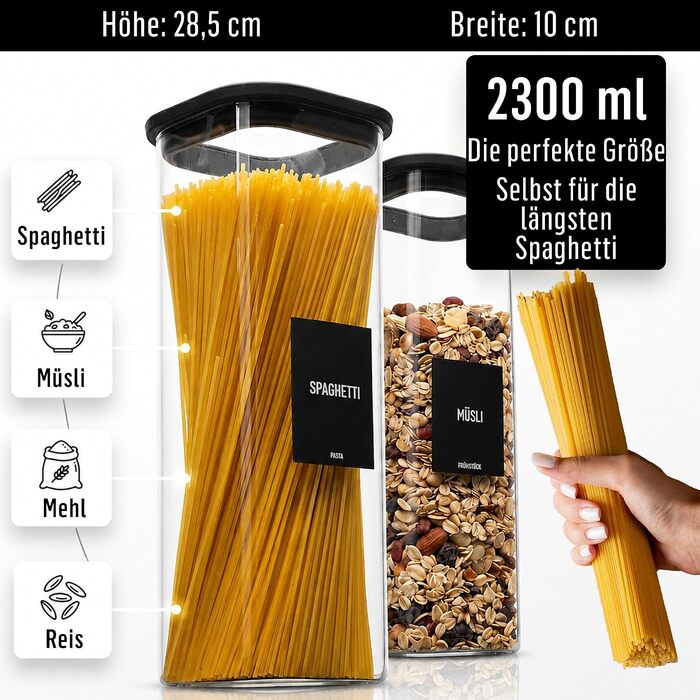 Набір скляних квадратних контейнерів для зберігання продуктів Deco haus з кришками та етикетками, 6 шт по 1600 мл