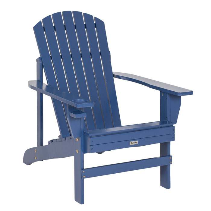 Крісло Adirondack Outsunny з підстаканником, масивне дерево, 97 x 72,5 x 93 см, синє крісло для балкону, саду та тераси