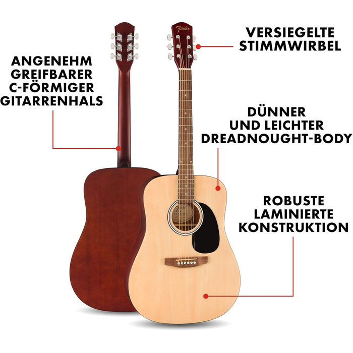 Акустична гітара Fender FA-25 Dreadnought з палісандровим гриф, натуральний колір