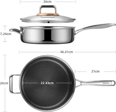 Сковорода з кришкою 26 см, антипригарне покриття Hybrid, холодна ручка, можна мити в посудомийній машині, без PFAS, PFOA та PTFE, безпечна у духовці до 260 °C, сумісна з усіма типами плит (WQ-D сковорода 26 см)