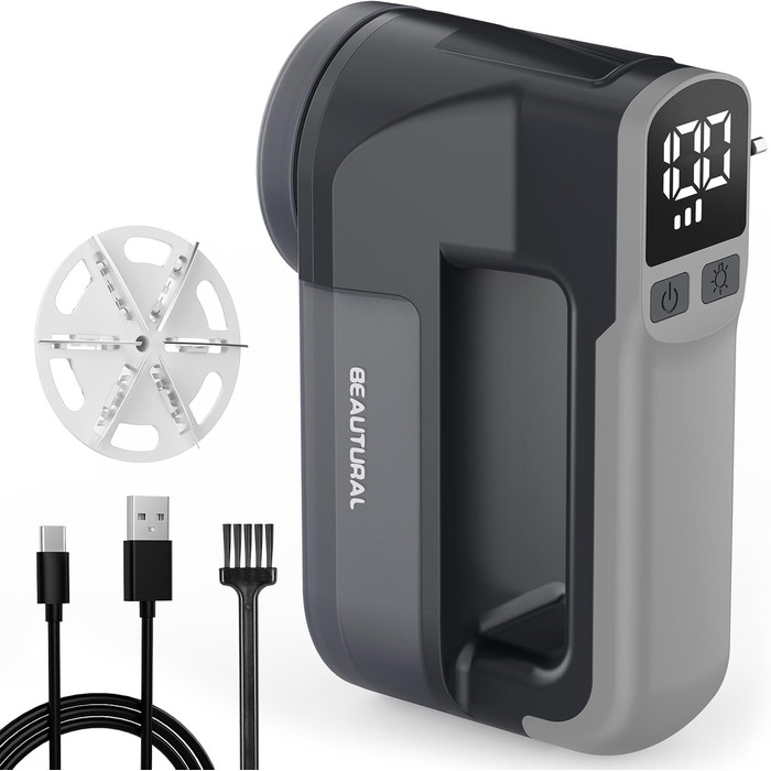 Машинка для видалення катишків Beautural: 3 швидкості, 6 лез, 1800mAh, LED, для одягу, меблів, ковдр, ворсу сірого кольору