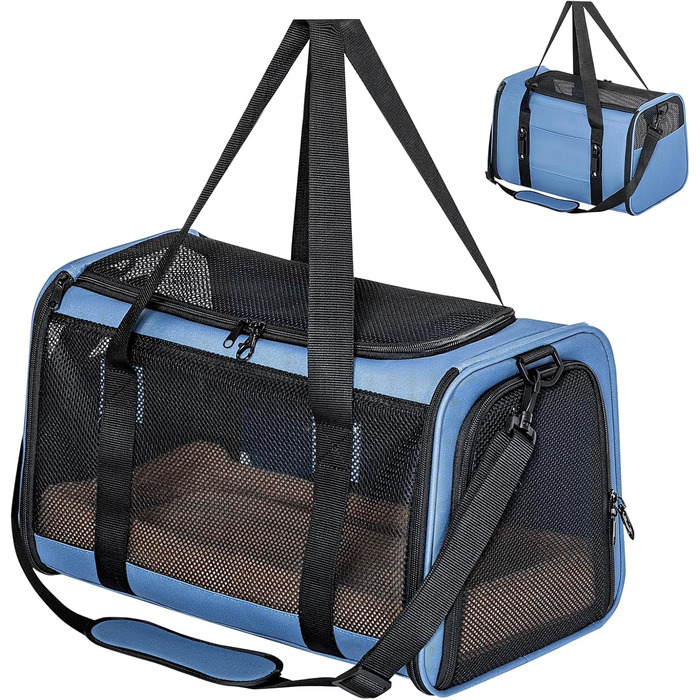 Транспортна переноска для кота/собаки Petsfit - складана переноска для авто з м'яким килимком, синього кольору