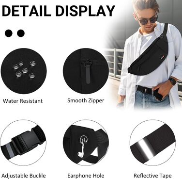 Чоловіча/жіноча поясна сумка MAXTOP: водонепроникна, XL, 4/5 кишень, для активного відпочинку, спорту, подорожей, чорна