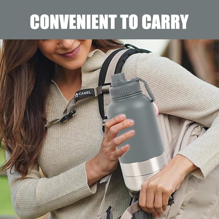 Портативна собача пляшка для води з мискою 950 мл – ізольована сталева фляга для собак, BPA-free для подорожей та прогулянок (Сірий, L)