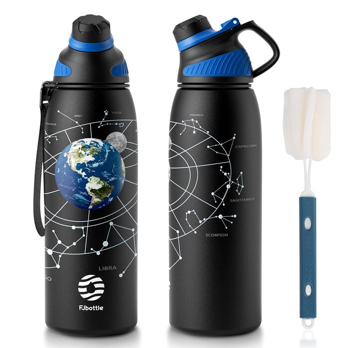 Фляга спортивна Fjbottle Edelstahl 1 л з магнітною кришкою, BPA-free, для школи, фітнесу, термофляга для води (Земля)