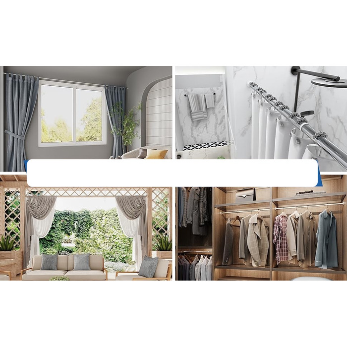 Телескопічна штора для ванної розпірна біла, 260-310 см