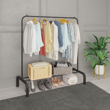 JIUYOTREE Clothes Rack, Coat Rack, Metal Clothes Bar, Durable Clothes Rack with Bottom Frame for Coats, Skirts, Shirts, Sweaters, White (Black)