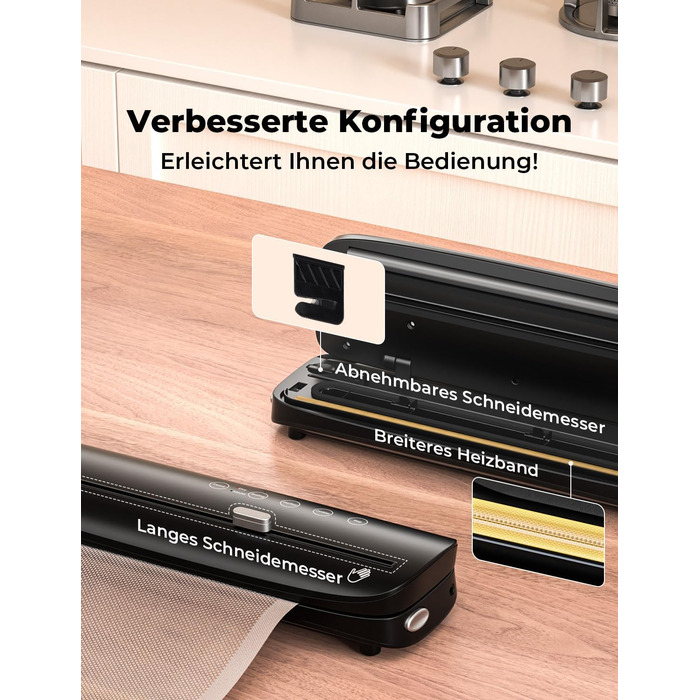 Вакуумний апарат 5 в 1: багатофункціональний вакууматор з вбудованим різаком, вакуумний пакувальник sous vide з 10 пакетами та шлангом, фольгозваріння для продуктів харчування