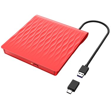 Зовнішній DVD CD привід USB 3.0 та Type-C, записувач CD/DVD +/-RW для ноутбука та ПК, сумісний з Windows, MacOS, Linux (червоний)