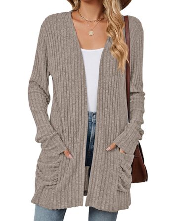 Кардиган жіночий Strickjacke Eegant в'язаний з еластичної тканини, з кишенями, колір хакі, розмір XXL
