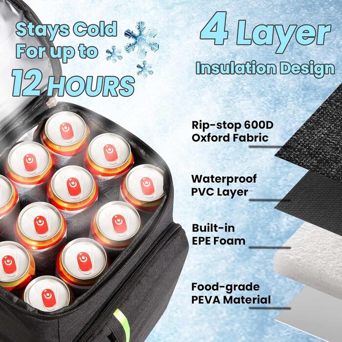 Рюкзак-холодильник PENGDA 30L - ізольований рюкзак для пікніка, кемпінгу, BBQ та подорожей. Чорний.