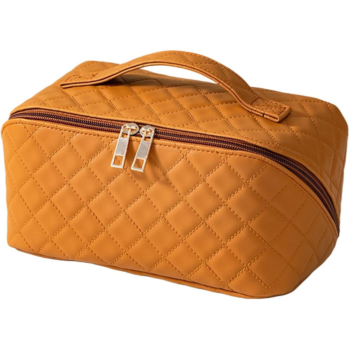 Водонепроникна степкова косметичка для подорожей, купання та щодня. Стильна дамська сумочка з PU-шкіри, подвійний блискавичний замок (Оранжева)