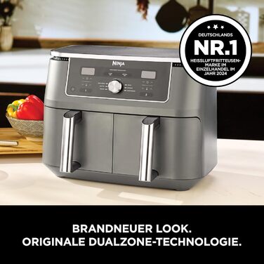 Фритюрниця Ninja Dual Zone Digital Air Fryer DZ400EU 9.5L 6-в-1, 2 відсіки, металевий сірий