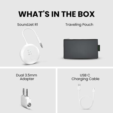 Bluetooth-адаптер для літака Avantree SoundJet R1 для AirPods та бездротових навушників, білий, 25 годин роботи