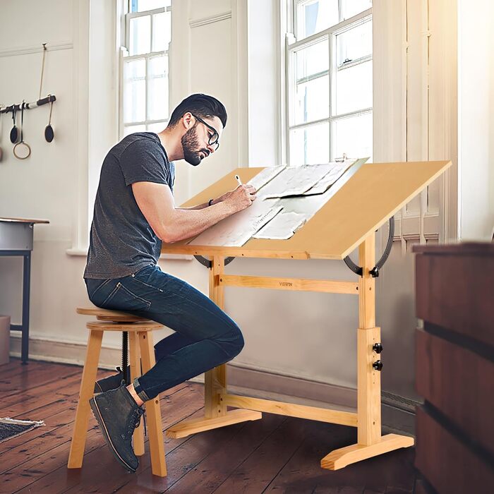 Adjustable Wooden Art Drawing Table - 76x107cm - Viswin Studio Easel for Painting & Drawing