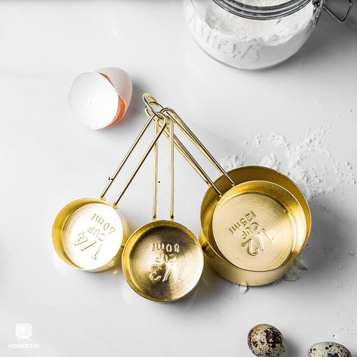 Stainless Steel Measuring Cups, 8-Piece, for Dry and Liquid Ingredients, Cooking Utensils, Gold Measuring Cups, Measuring Spoon Set