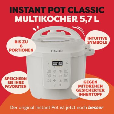 Мультиварка Instant Pot 3.8L 7-в-1 Smart Cooker – мультикухня, рисоварка, сковорода, йогуртниця, пароварка, підігрівач їжі – Schwartz (Білий, 5.7 л)