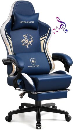 Ігрове крісло GTPLAYER Dragon Series з Bluetooth-динаміками, підставкою для ніг, ергономічне комп'ютерне крісло для геймерів, синє