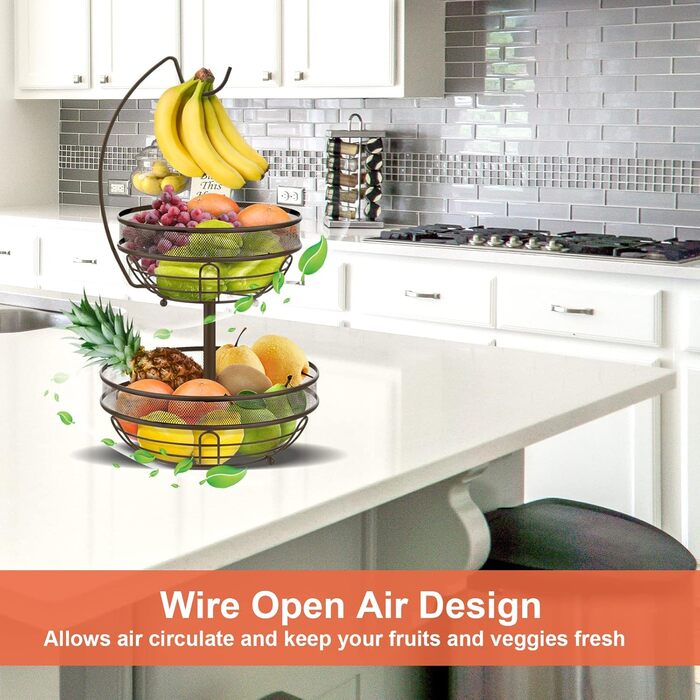 Металева фруктова тарілка Bomclap з 2 ярусами - кошик для фруктів з тримачем для бананів, бронзовий колір