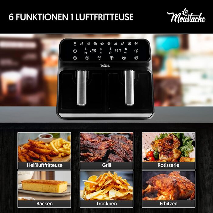 Фритюрниця повітряна La Moustache DuoFry XXL, 8л, 2 відсіки, 1700W, 6 функцій, з E-book рецептів