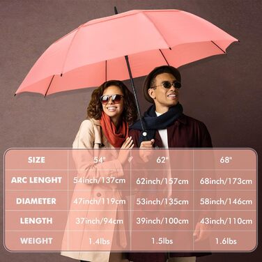 NINEMAX Парасолька велика, стійка до вітру, автоматична, для чоловіків та жінок, L/XL/XXL, подвійний купол, вентильована (Рожева, XXL / 172 см)