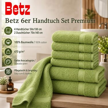 Набір рушників Betz Premium 6 шт. (4 шт. 50x100 см, 2 шт. 70x140 см), 100% бавовна, для ванної та гостей, колір Авокадо