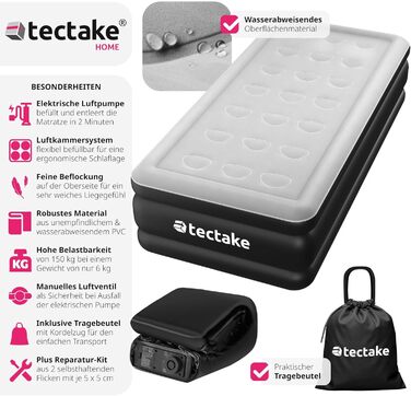 Надувна матрац Tectake® з електропомпою, 200x101x44 см: для кемпінгу, гостей, подорожей