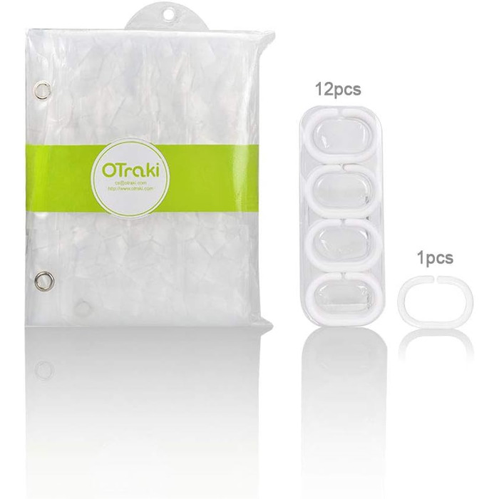 Шторка для душу OTRAKI 200x200 см, антигрибкова, EVA, прозора, PVC-free, водонепроникна, з 12 кільцями
