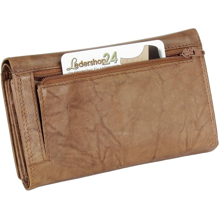 Ledershop24 RFID Women's Leather Wallet, Women's Cardholder, Women's Purse - Long Natural Leather - Gift Set + Exclusive Key Chain