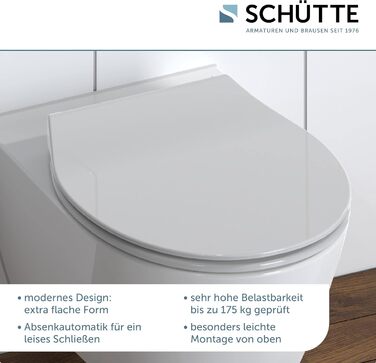 Слім сидіння для унітаза SCHÜTTE з мікроліфтом (Duroplast), швидкознімна кришка, витримує до 175 кг, чорний (сірий)