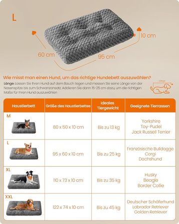Ліжко для собак Feandrea XL, м'яка підстилка для великих собак, 110 x 73 см, сірий колір, PGW293GN01
