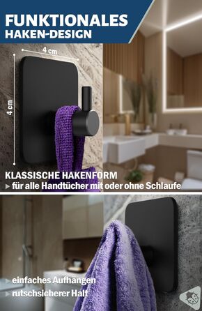 Набір кріплень Menz Haken, 4 шт., нержавіюча сталь, самоклеючі, для ванної, кухні, чорні