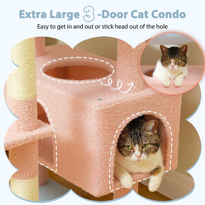 PAWZ Road Дряпка для котів великих порід, 184 см, з гамаком, 7 стовпчиків для дряпання, велика полиця, кошик, синій