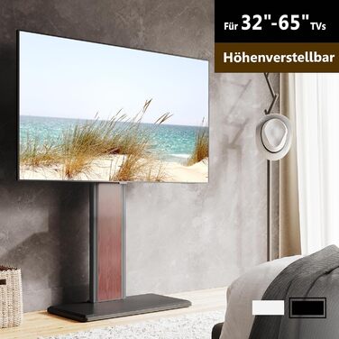 FITUEYES Adjustable TV Stand with Wood Shelf - Swivel & Height Adjustable TV Floor Stand for 32-65 inch TVs (VESA 400x400, Up to 40kg)