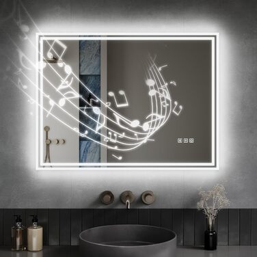 Дзеркало для ванної кімнати з підсвічуванням 60x50x3,5 см, LED, 6400K, Bluetooth, проти запотівання, вертикальна/горизонтальна установка