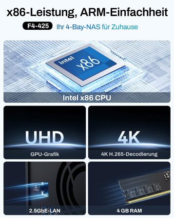 TERRAMASTER F2-425: 2-Bay NAS з Intel x86 Quad-Core CPU, 4 GB RAM, 2.5 GbE LAN – Мережевий сховище для дому (без жорсткого диска)