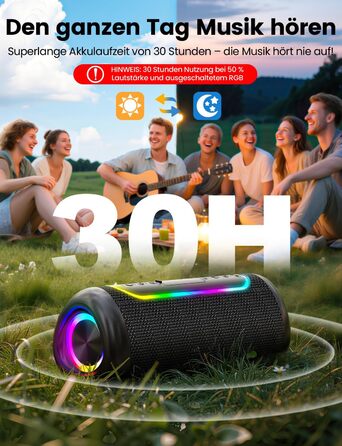 Портативна Bluetooth колонка UOHHBOE 30W з RGB підсвічуванням, TWS Stereo, 24 години роботи, IPX5 водонепроникність