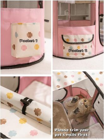 Переносний вольєр для собак та котів 90x70x60 см, рожевий. Зручний вольєр-загон для тварин, переносна клітка для собак та кошенят.